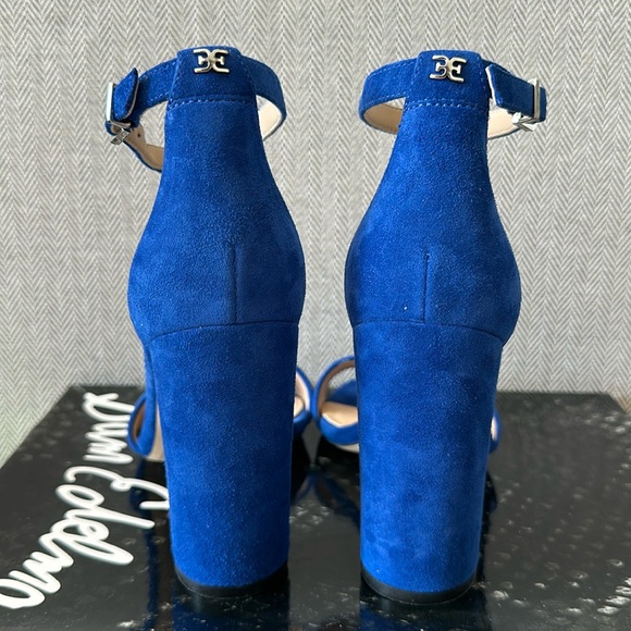 NEW Sam Edelman Yaro Block Heeled Suede Sandals Ankle Strap, Blue, 5.5 - Picture 2 of 6